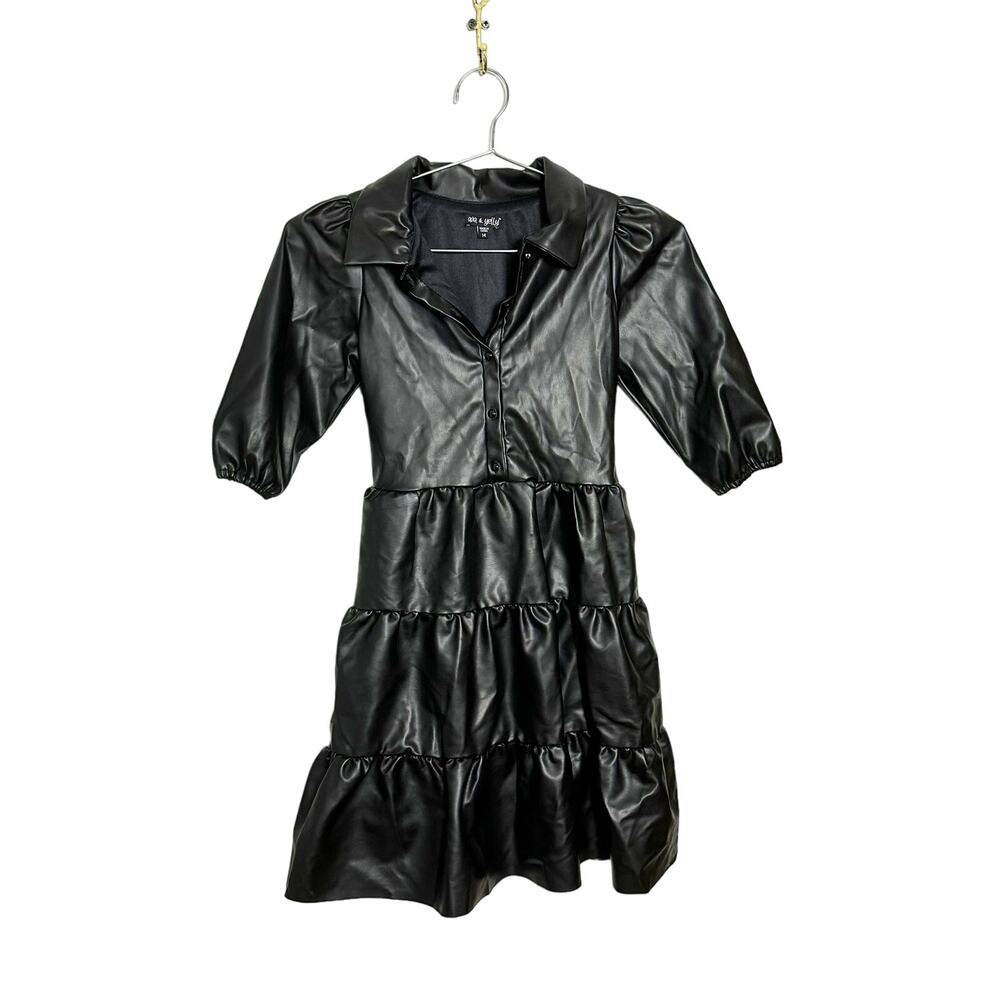 NWT Ava & Yelly Faux Leather Tiered Short Sleeve Dress sz 14 - Picture 2 of 7